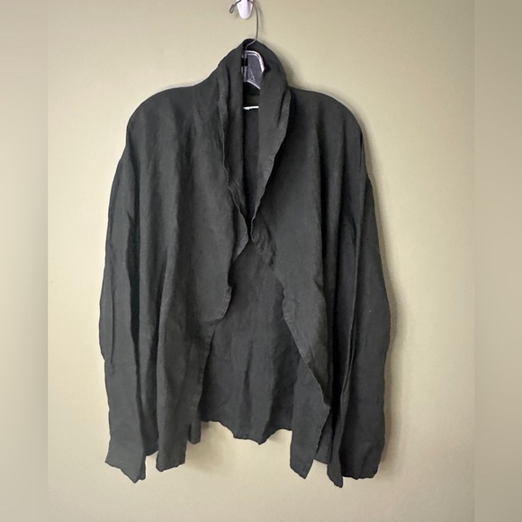 Bryn WALKER Womens Linen Jacket Size Large Hunter Green Open Draped Collar - Picture 1 of 16